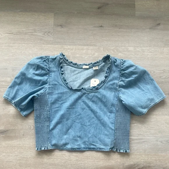 Blue Denim Ruffle Crop Top - Picture 1 of 3